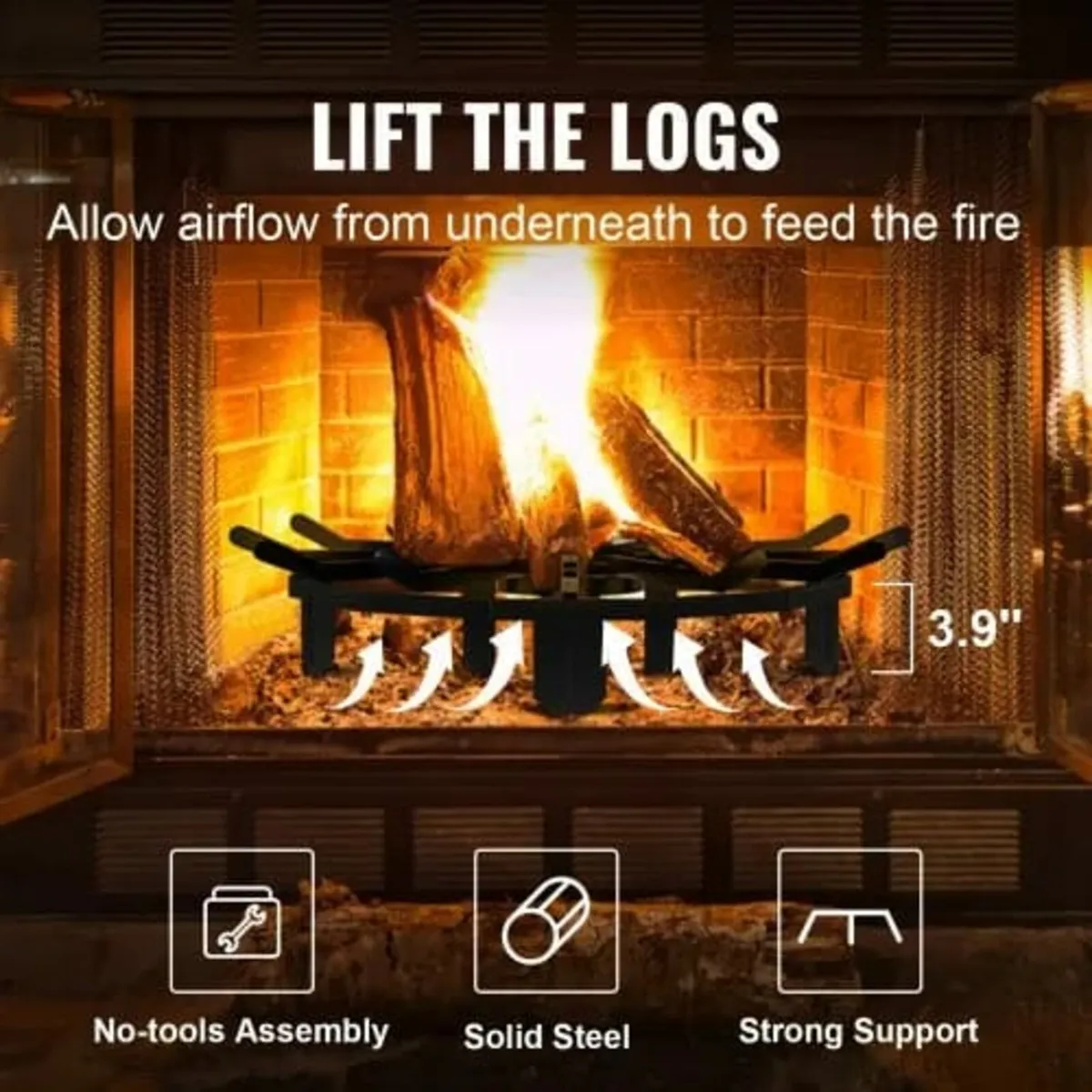 Log Grate, 27 inch Heavy Duty Wheel Fire Grate wit - Image 4