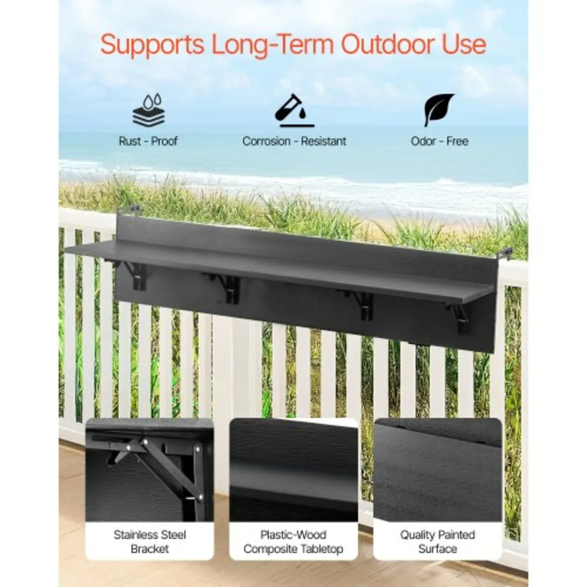 Balcony Hanging Table 12 x 48 in Patio Railing Bar - Image 3