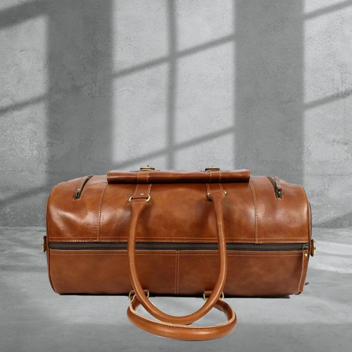 Leather Duffel Bag Vintage Travel Weekender Bag - Image 3