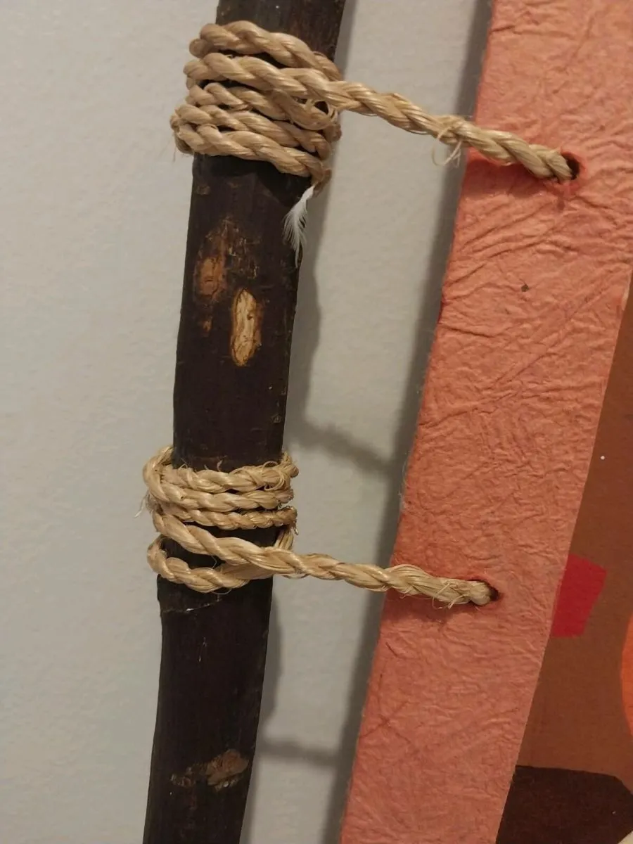 Handmade Tribal-Style Wall Art with Wooden Frame - Image 3