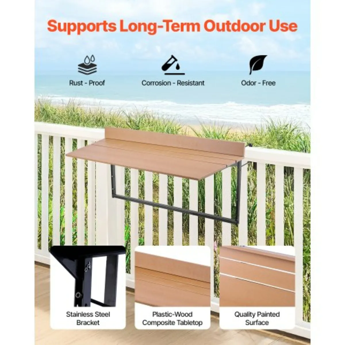 Balcony Hanging Table 15 x 39 in Patio Railing Bar - Image 3