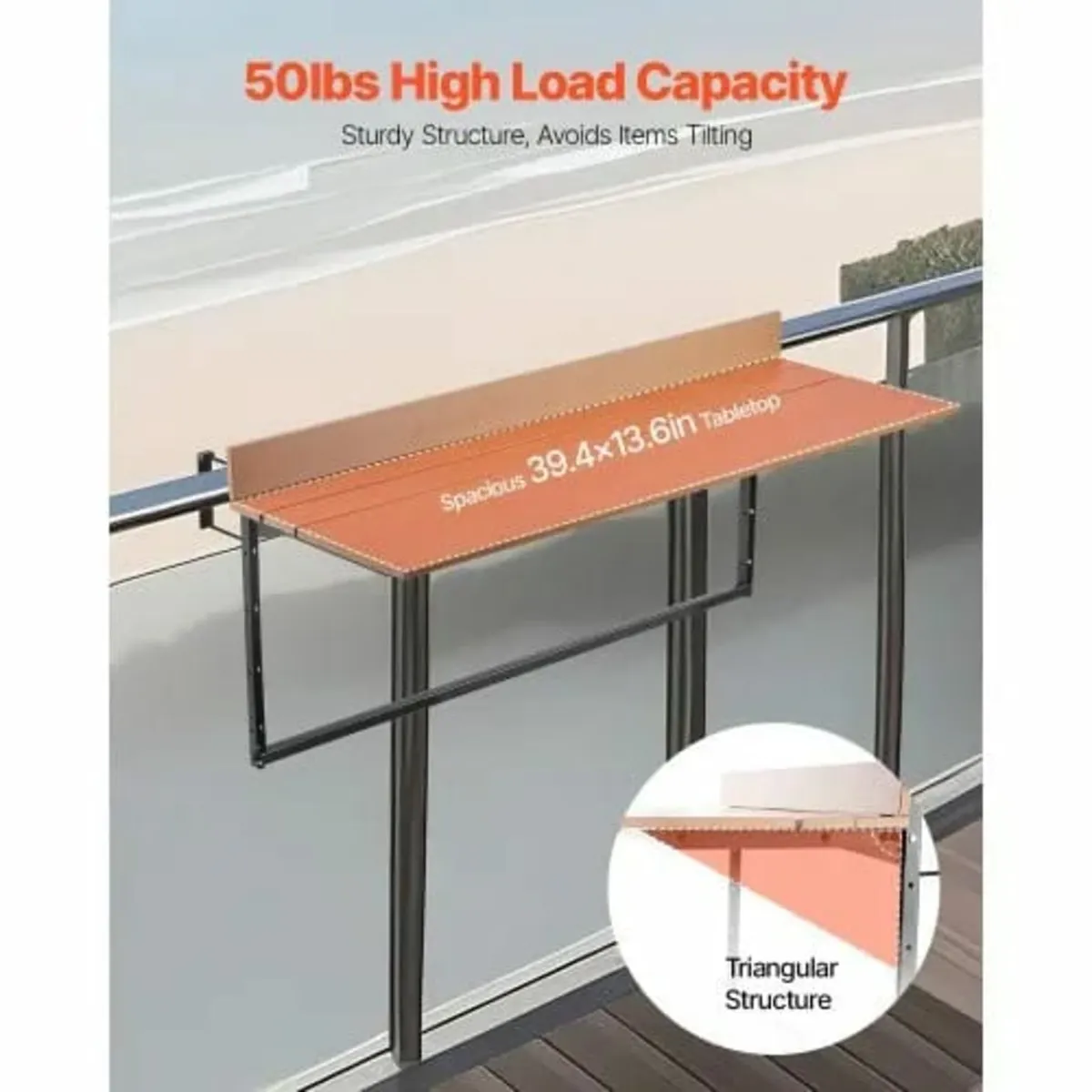 Balcony Hanging Table 15 x 39 in Patio Railing Bar - Image 4
