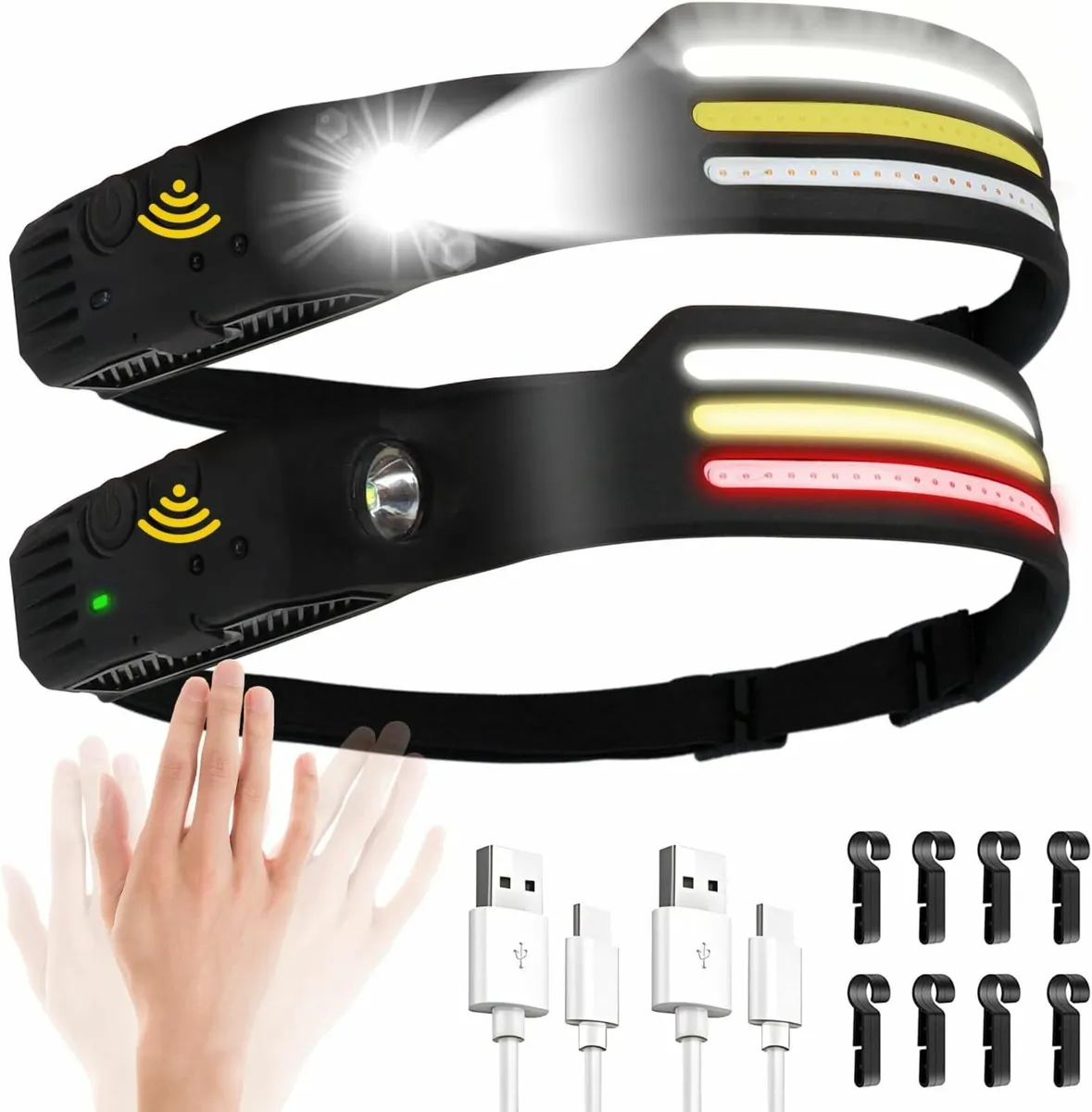 2 Packs Head Torch Rechargeable, Super Bright COB