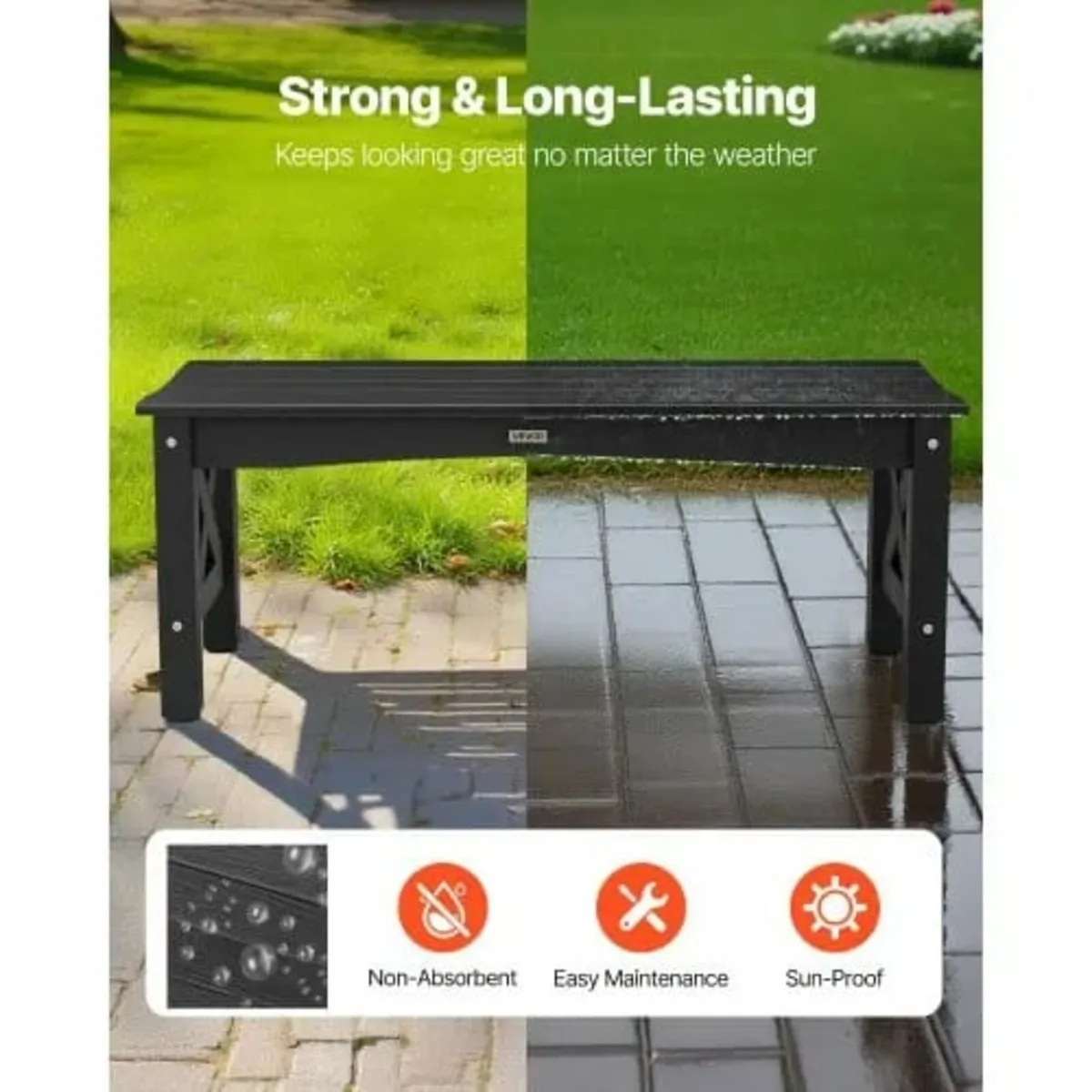 Outdoor Bench Patio Bench 113 cm Weatherproof Plas - Image 4