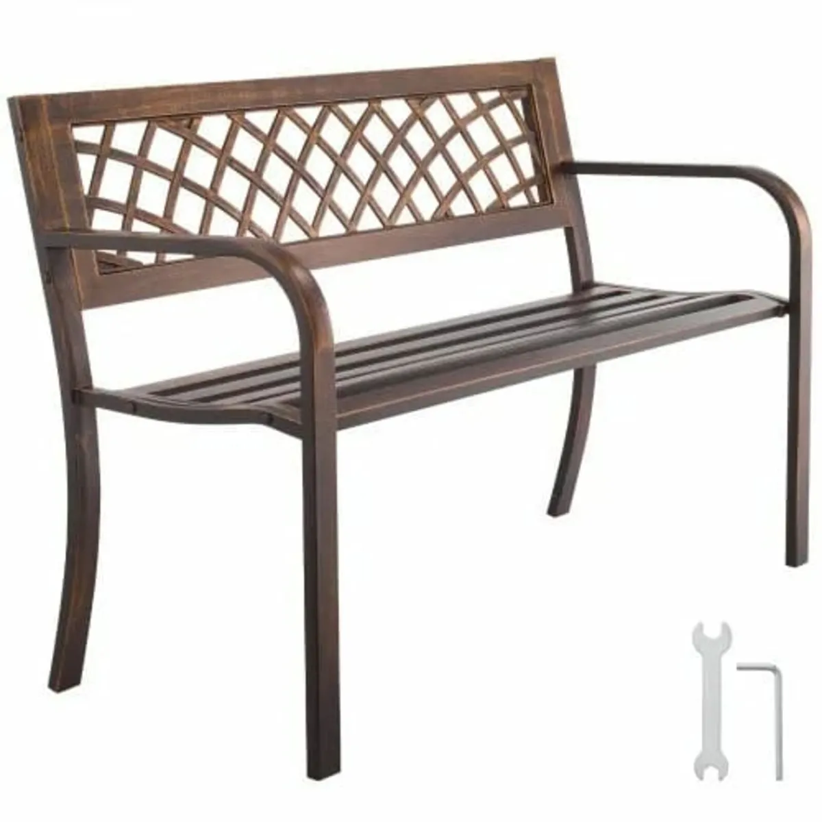 Patio Bench 116 cm Metal Frame PVC Mesh Backrest f - Image 1