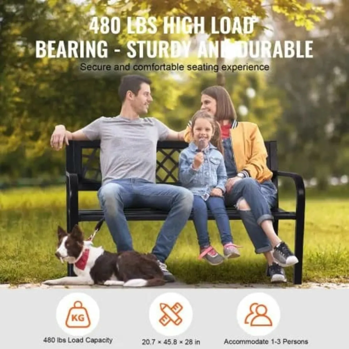 Outdoor Bench, 46 inches Metal Garden Bench for Ou - Image 3