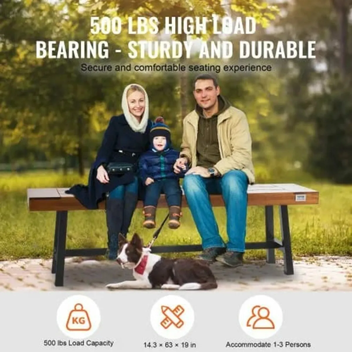 Outdoor Bench, 63 inches Wood Garden Bench with Me - Image 3