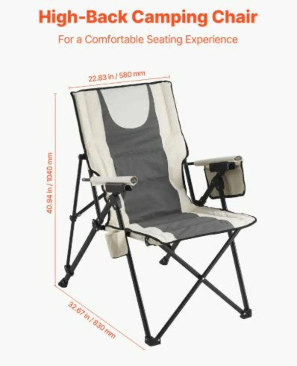 Folding Camping Chair,3Reclining Positions,Outdoor - Image 2