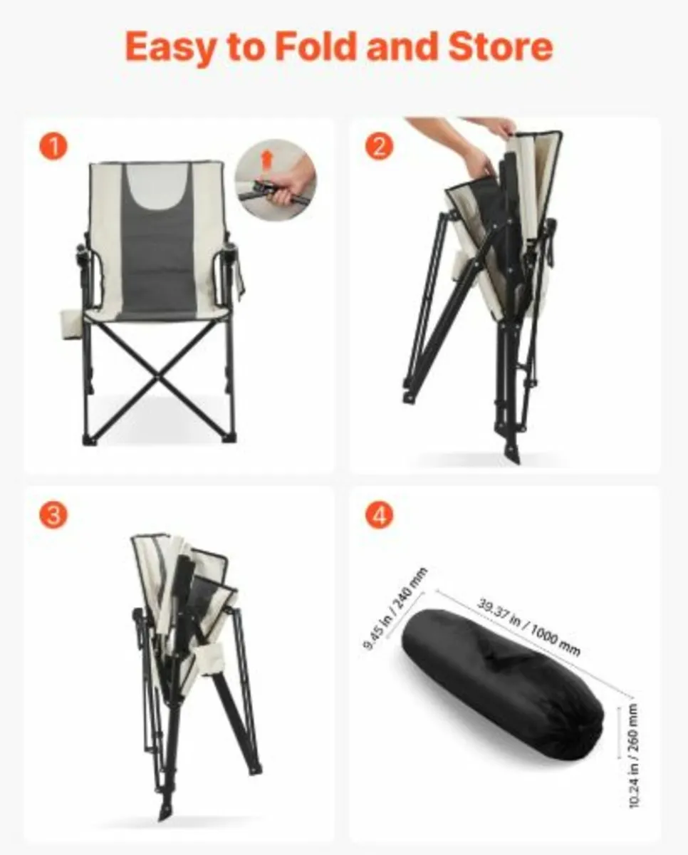 Folding Camping Chair,3Reclining Positions,Outdoor - Image 4