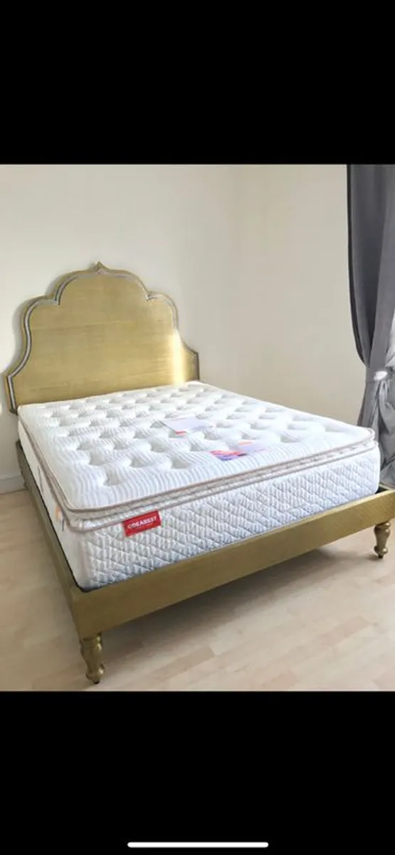 Anthropologie Embossed Brass Crest Bed, unique - Image 1