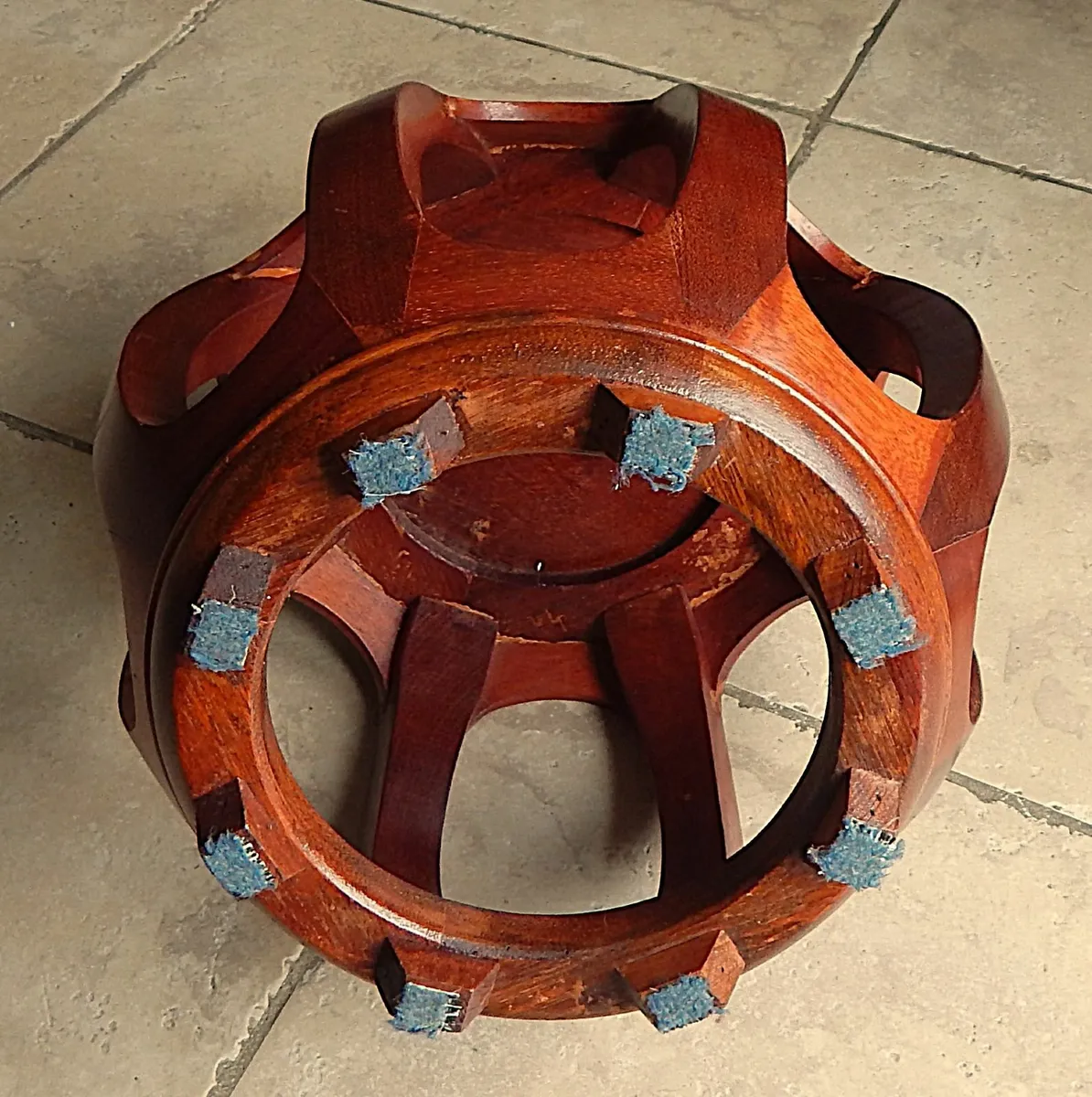 Mahogany Drum Stool with Mother of Pearl Inlay - Image 4