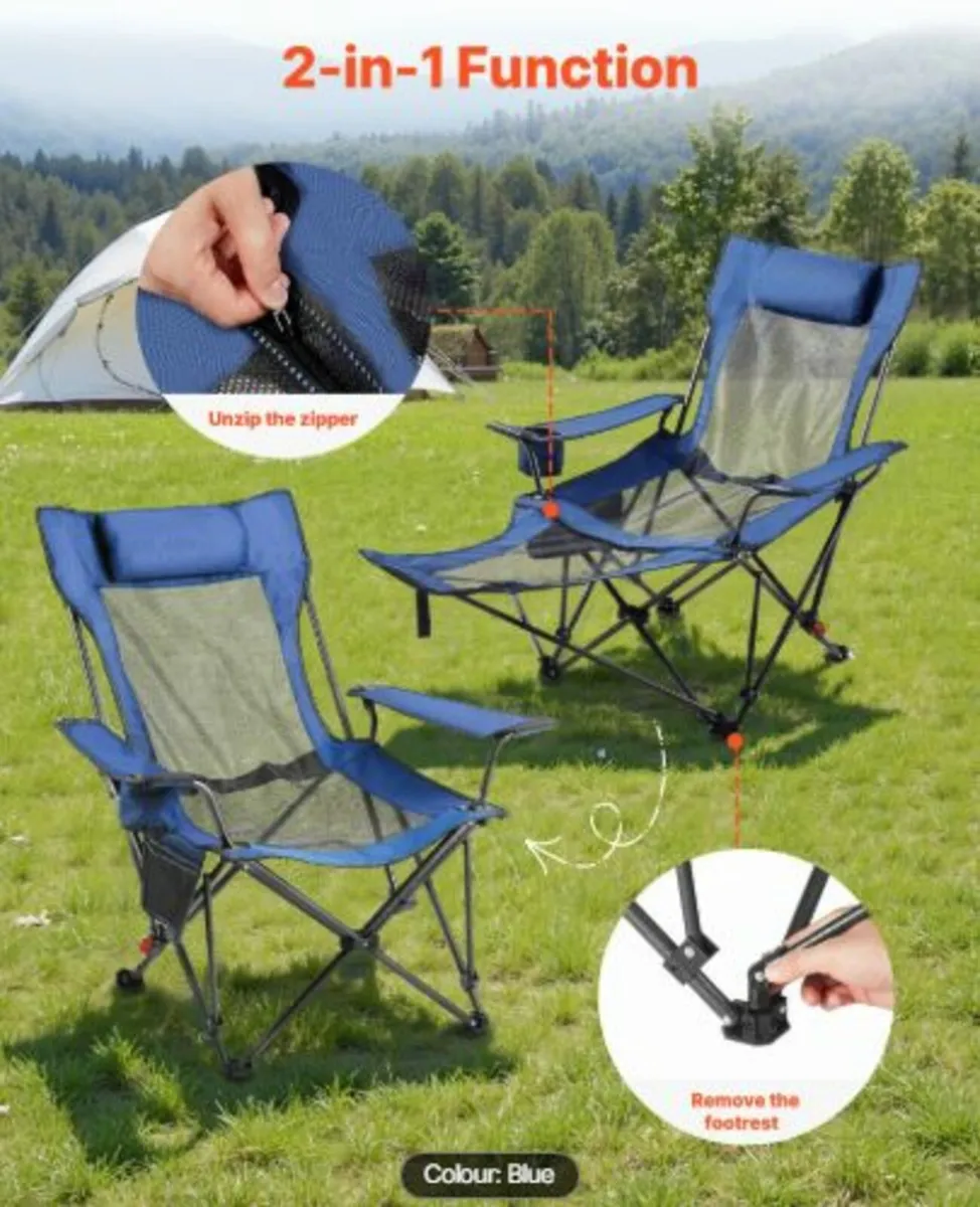 Reclining Camping Chair, 4 Adjustable Positions, - Image 3