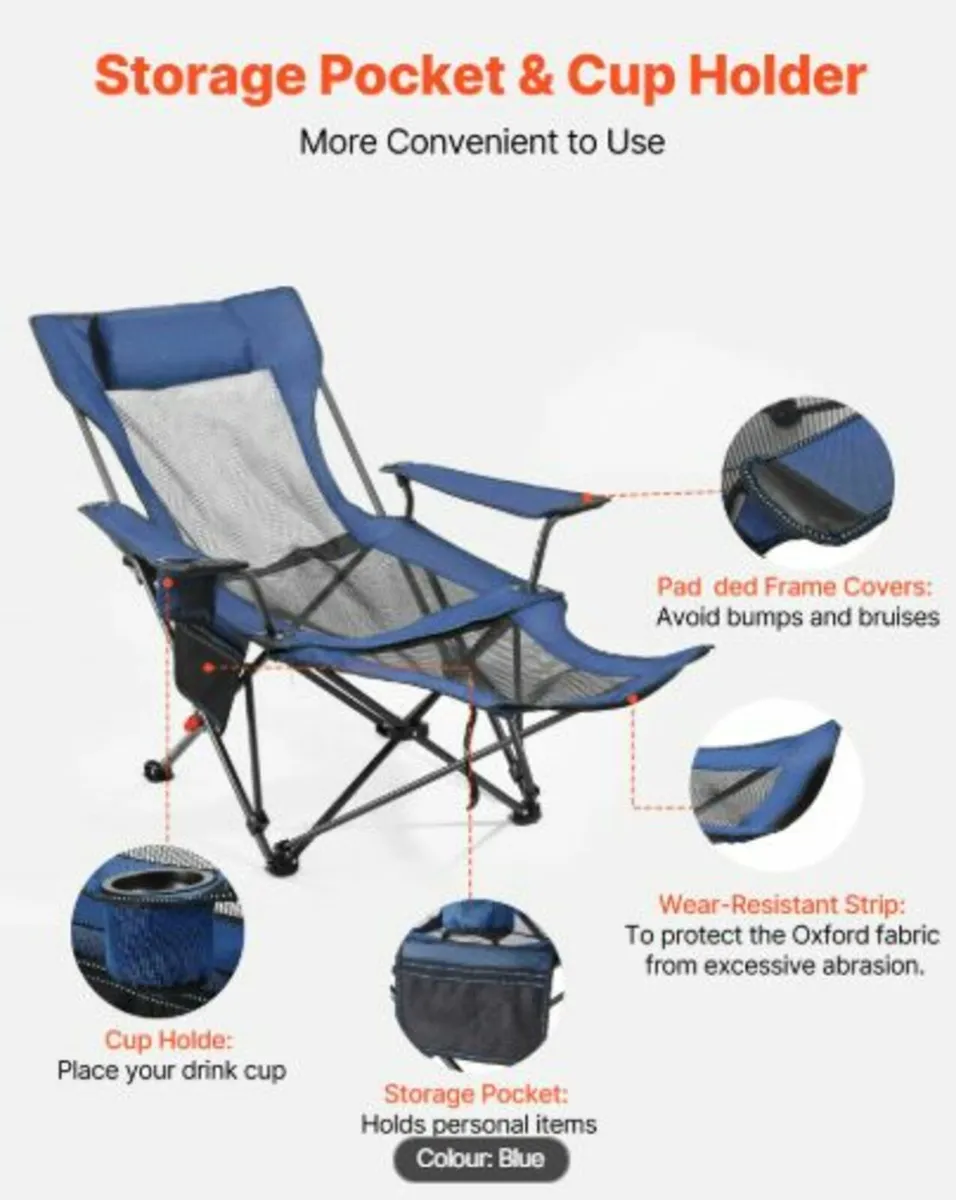 Reclining Camping Chair, 4 Adjustable Positions, - Image 4