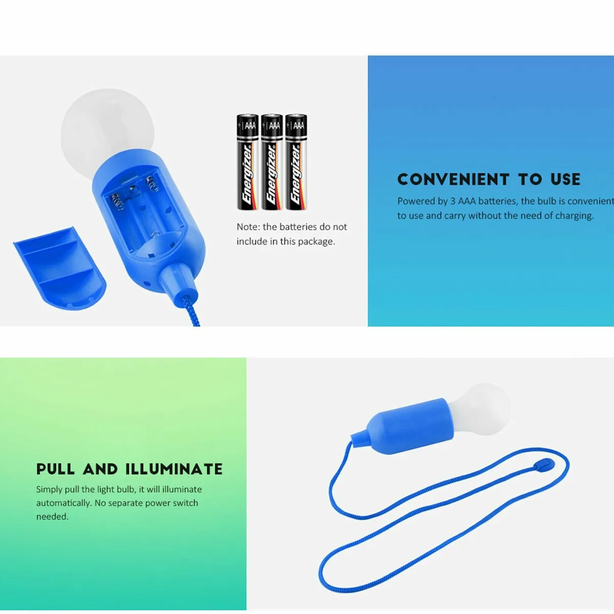 Hanging LED Pull Rope Light Bulb Colorful Camping - Image 1