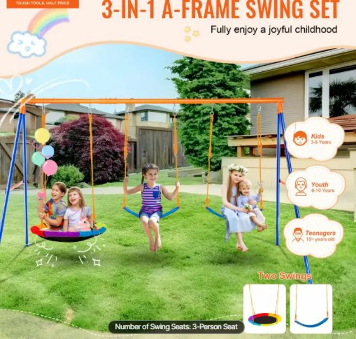 Swing Sets for Backyard, 600lbs Load Capacity - Image 2