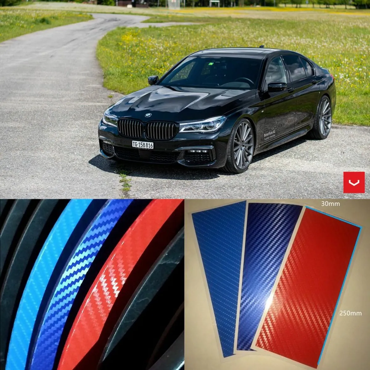 Waterproof M Stripe Decal Sticker Race Carbon Fibe