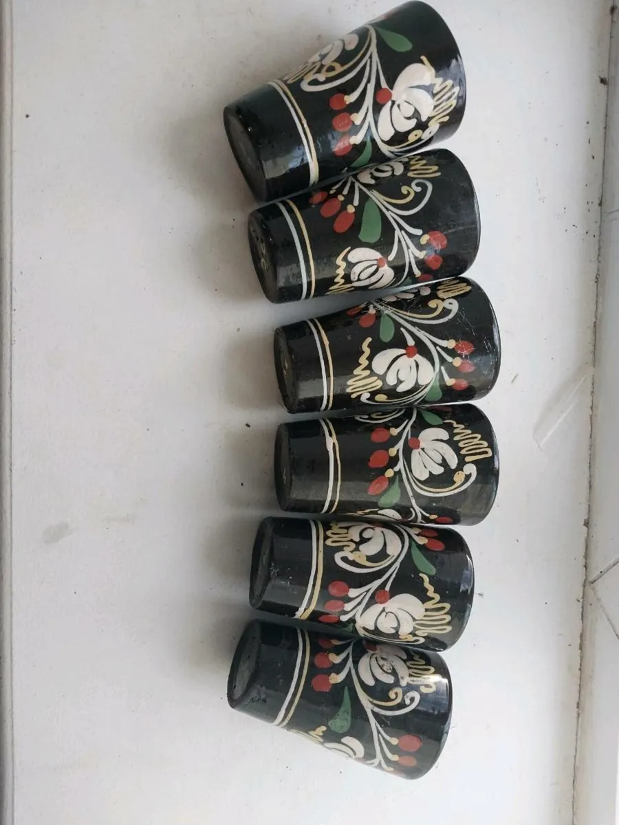 Set of 6 Hand-Painted Wooden Cups – Vintage Folk A