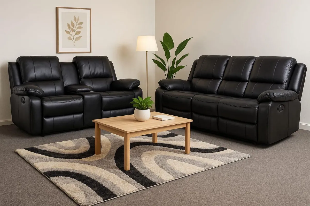 New 3+2 black Leather Recliner Sofas - Image 1