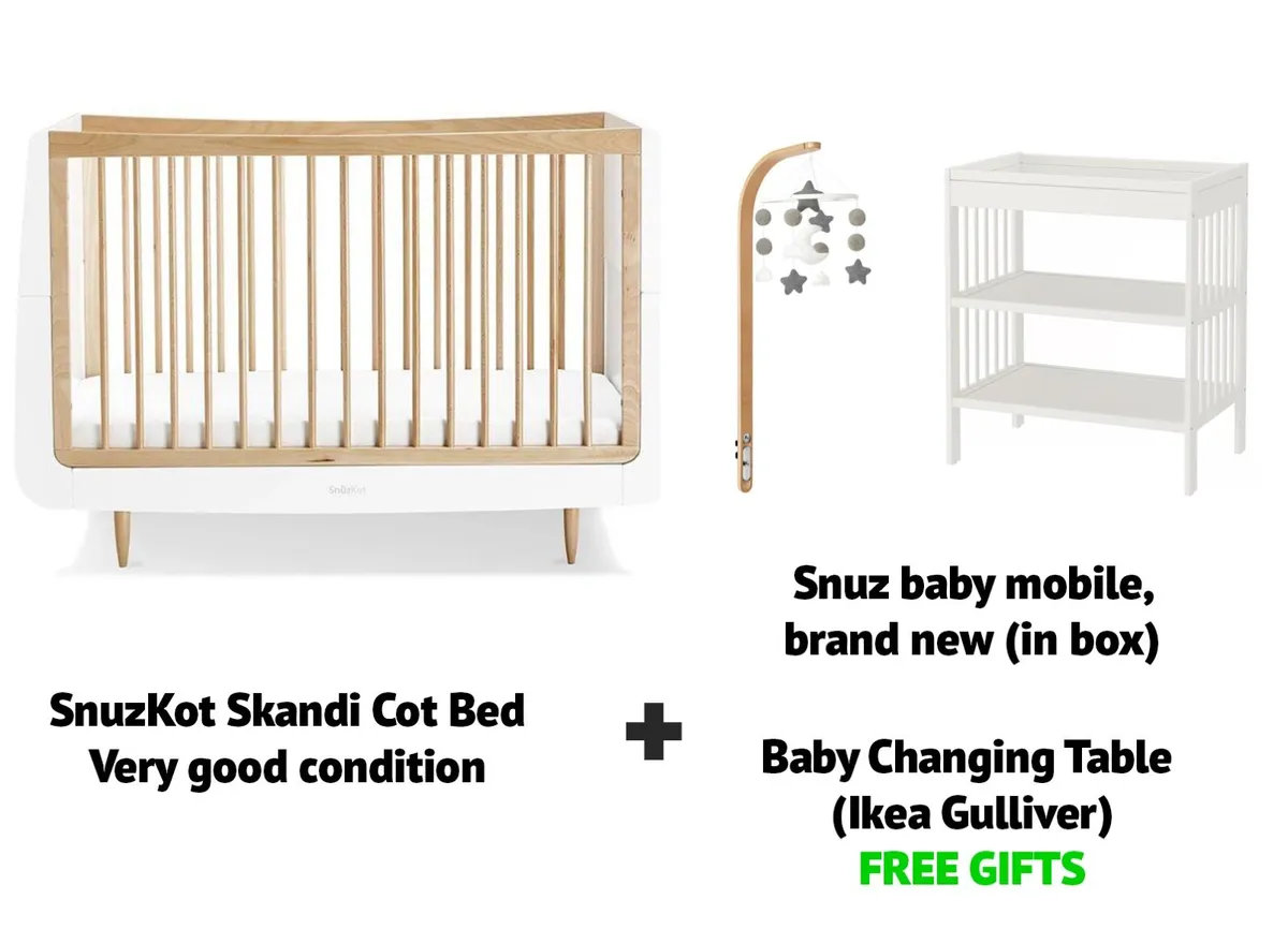 SnuzKot Skandi Cot Bed + Changing Table + Mobile - Image 1