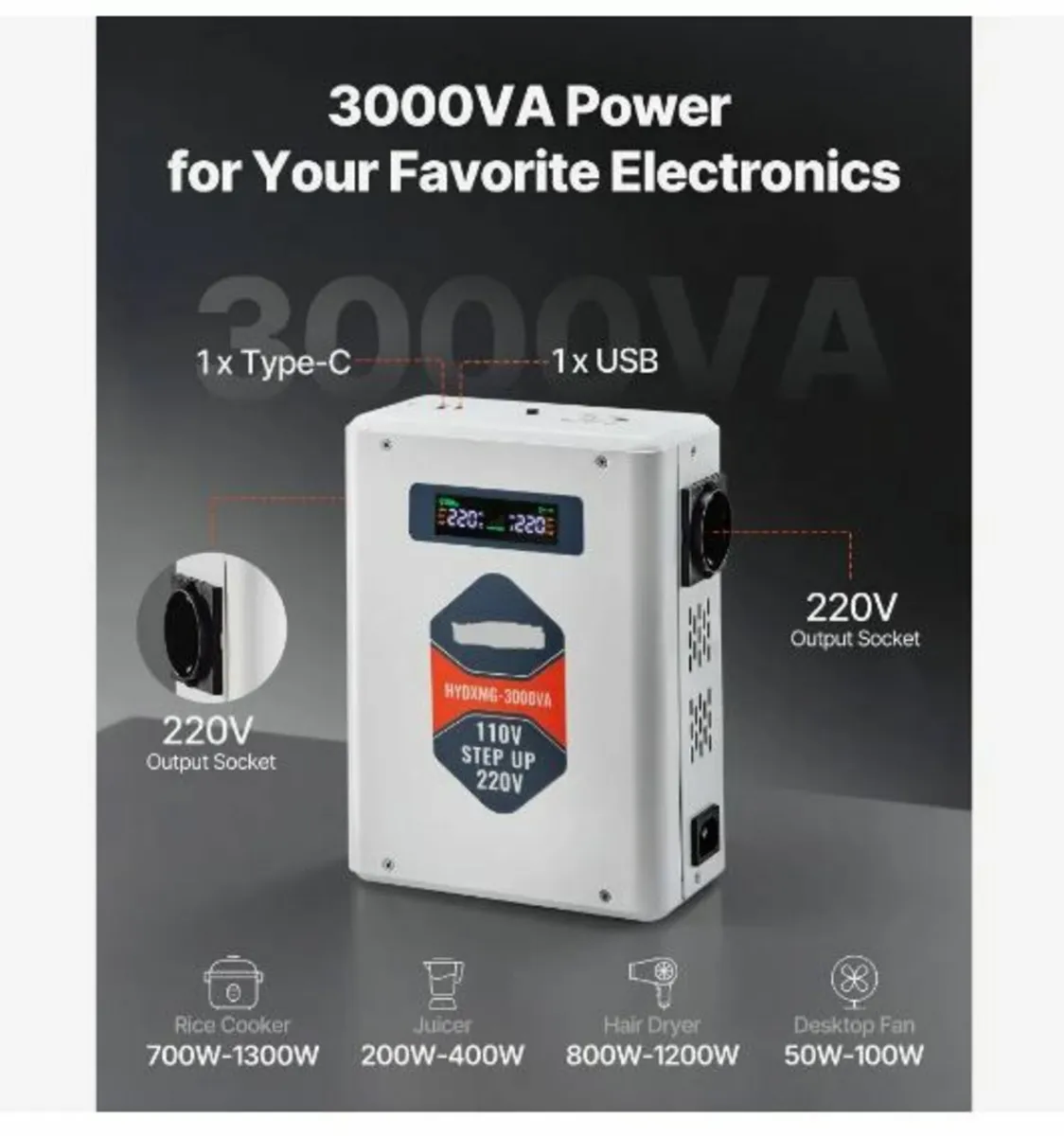 Step Up Voltage Converter, 3000VA - Image 2