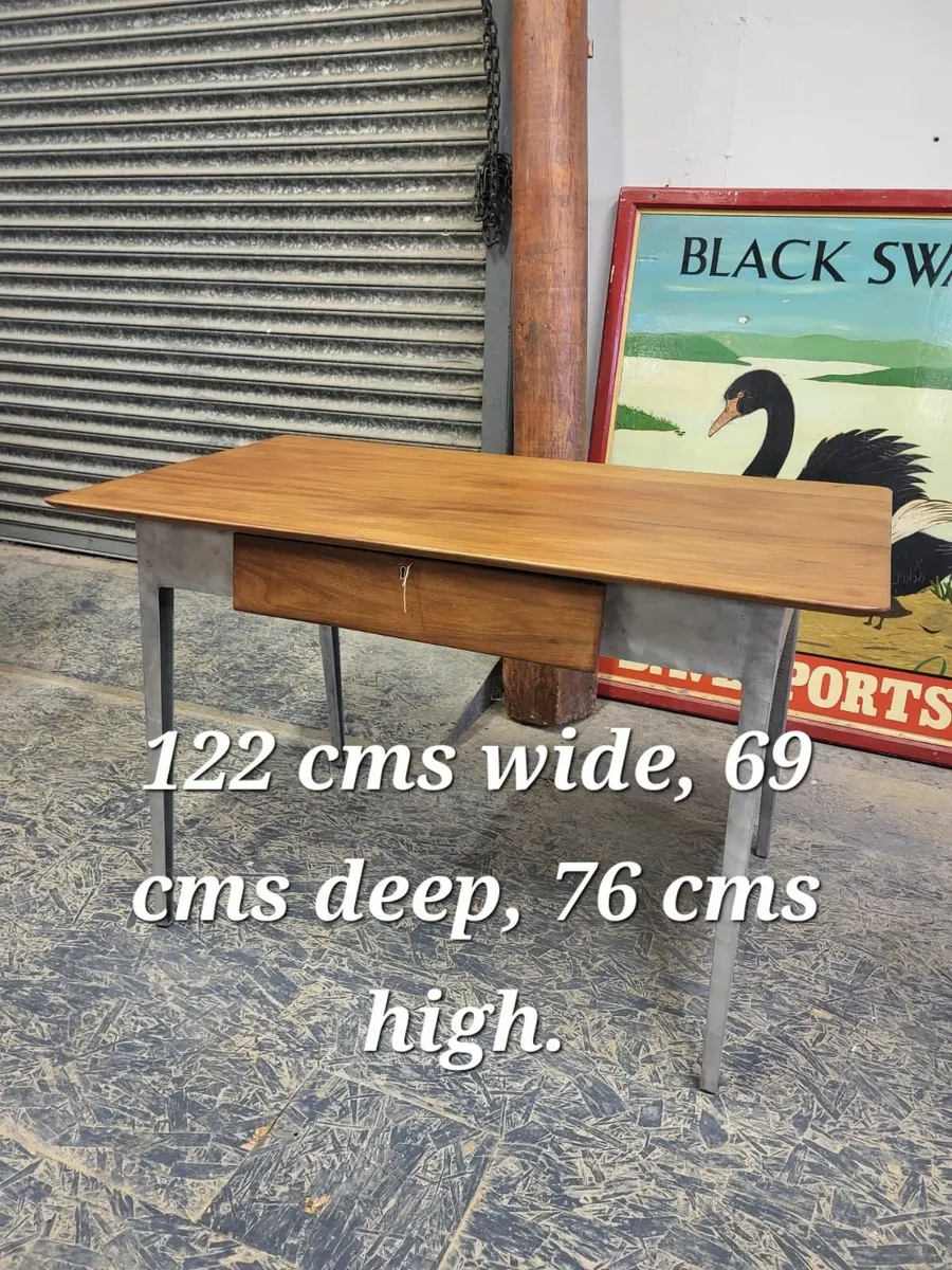 1950s alloy base mahogany top desk - Image 3