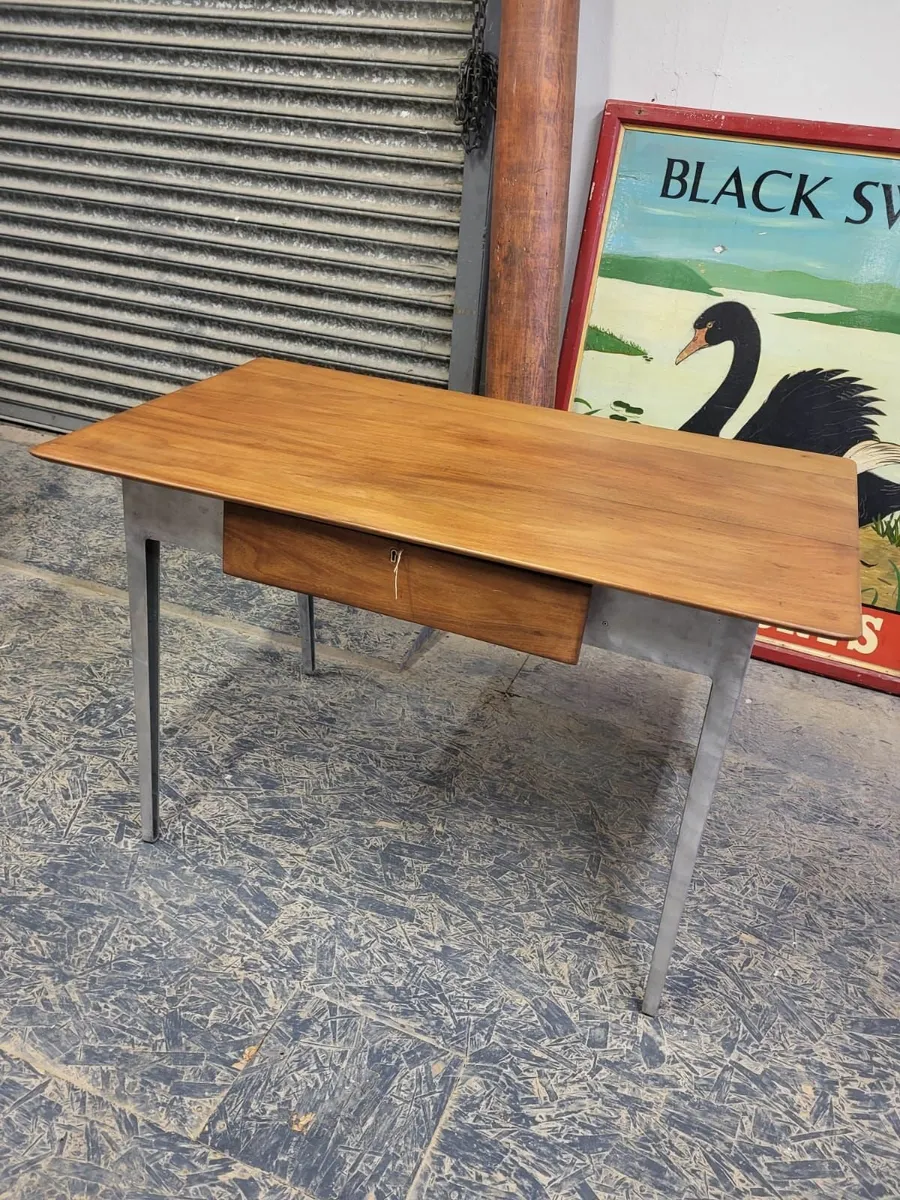 1950s alloy base mahogany top desk - Image 4