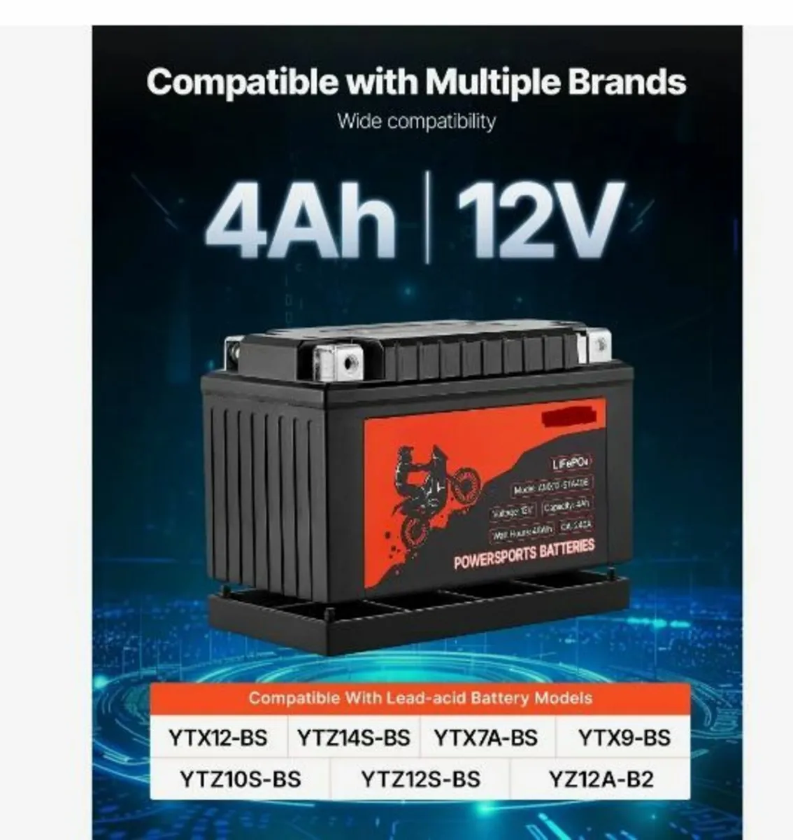 Motorcycle Battery, 12 Volt 4Ah - Image 2