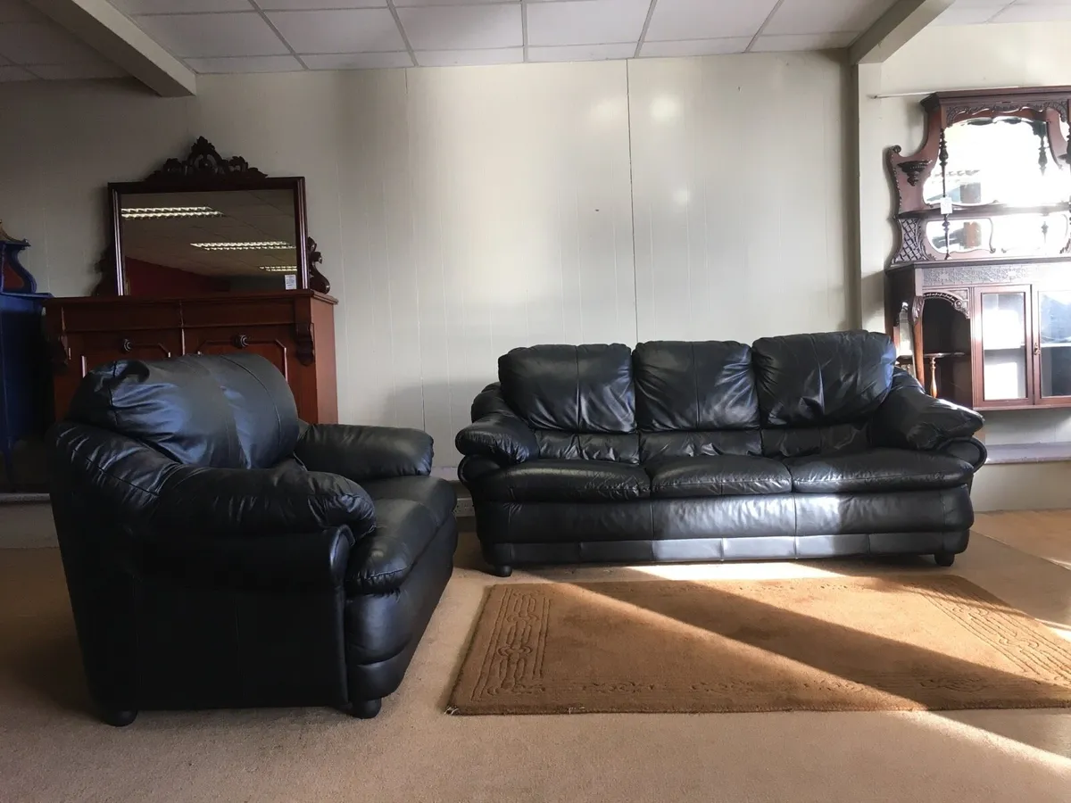 3+2 Black Leather Sofas - Image 1