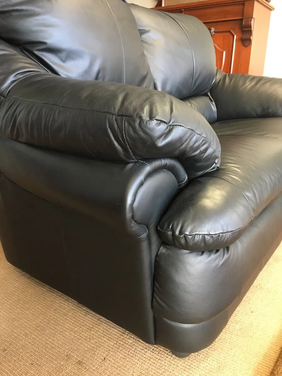 3+2 Black Leather Sofas - Image 3