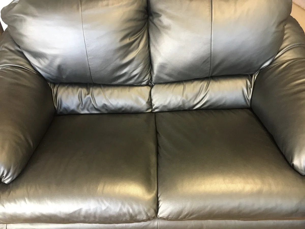3+2 Black Leather Sofas - Image 4