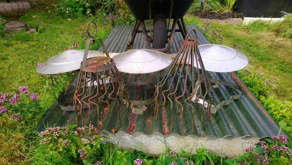 Three nine inch chimney cowls and two bird cowls