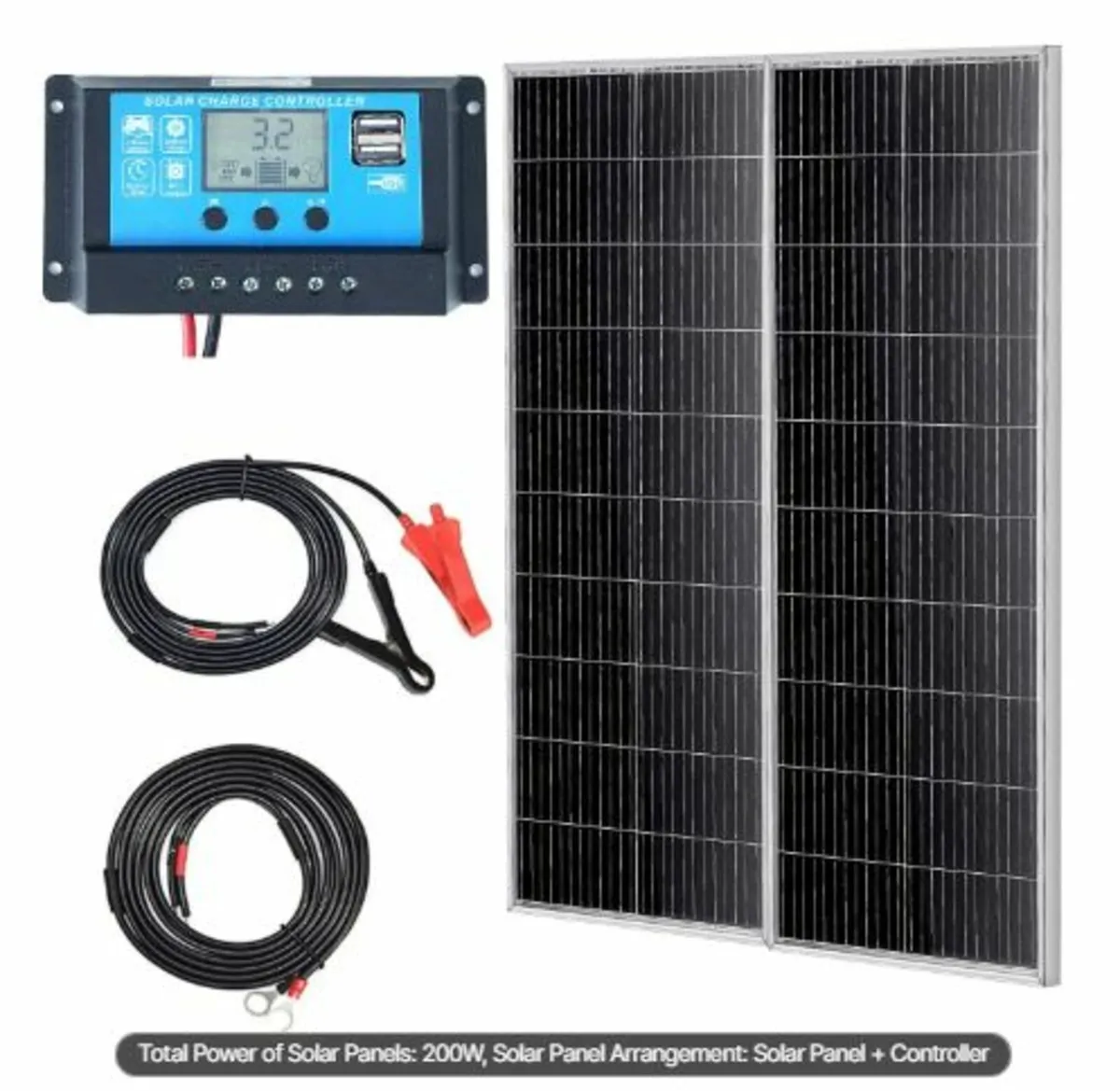 200W Monocrystalline Solar Panel Kit, 2PCS - Image 1