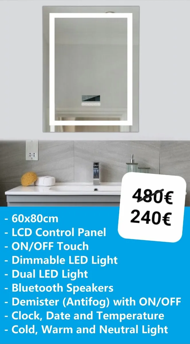LED Bathroom Mirror Speakers Defogger 60x80cm - Image 2