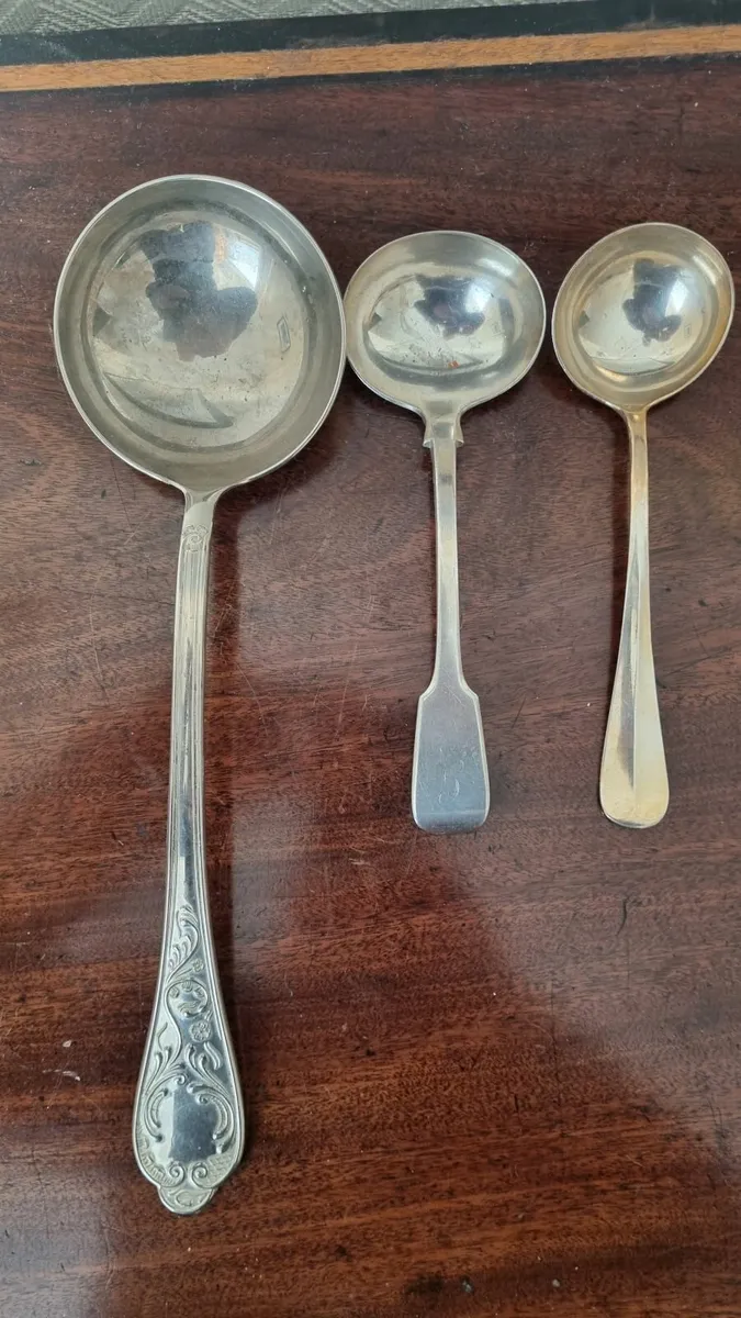 Antique Silver Serving Spoons and Ladles - Image 1