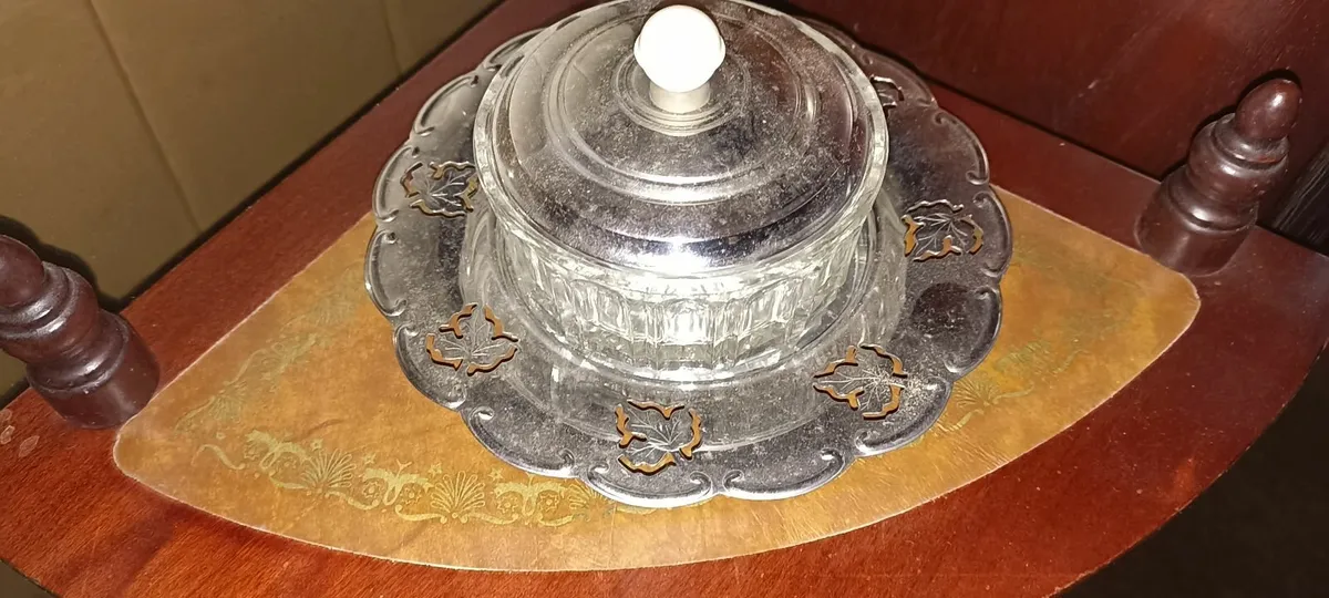 1960s Glass & Chrome Butter Dish - Image 1