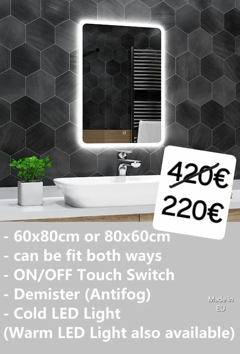 LED Bathroom Mirror 60x80cm Ensuite Defogger - Image 2