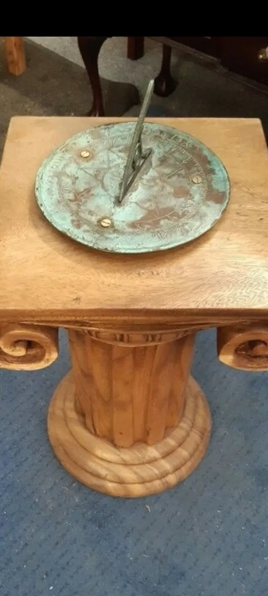 vintage sundial on a carved teak base - Image 2