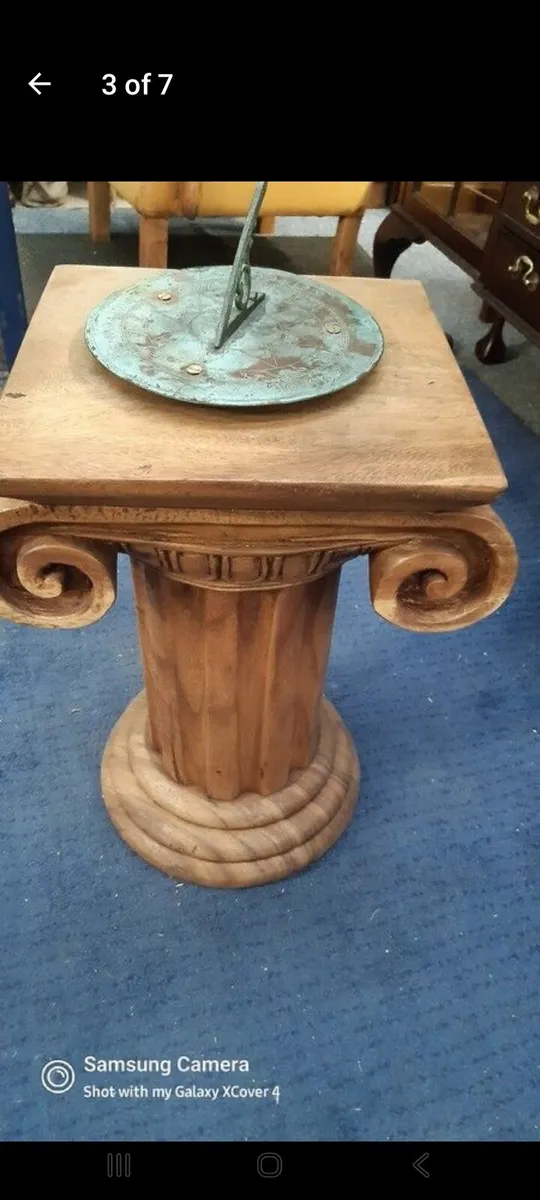 vintage sundial on a carved teak base - Image 1