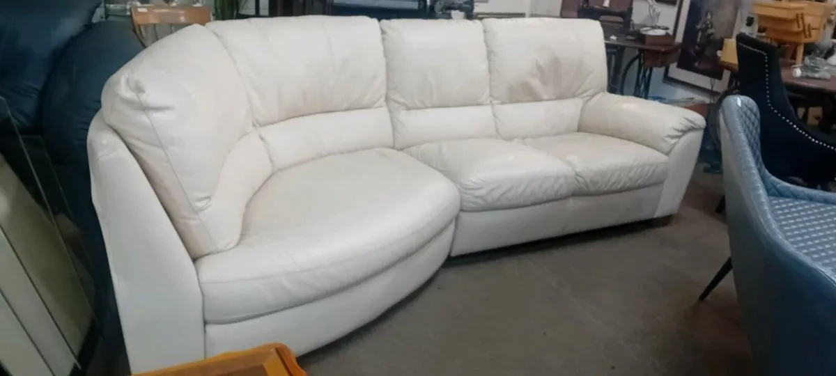 Cream Real Leather Corner Sofa