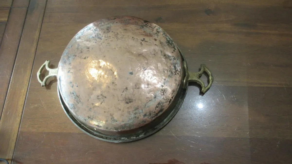 antique vintage Skillet COPPER PAN cottage pub bar - Image 2