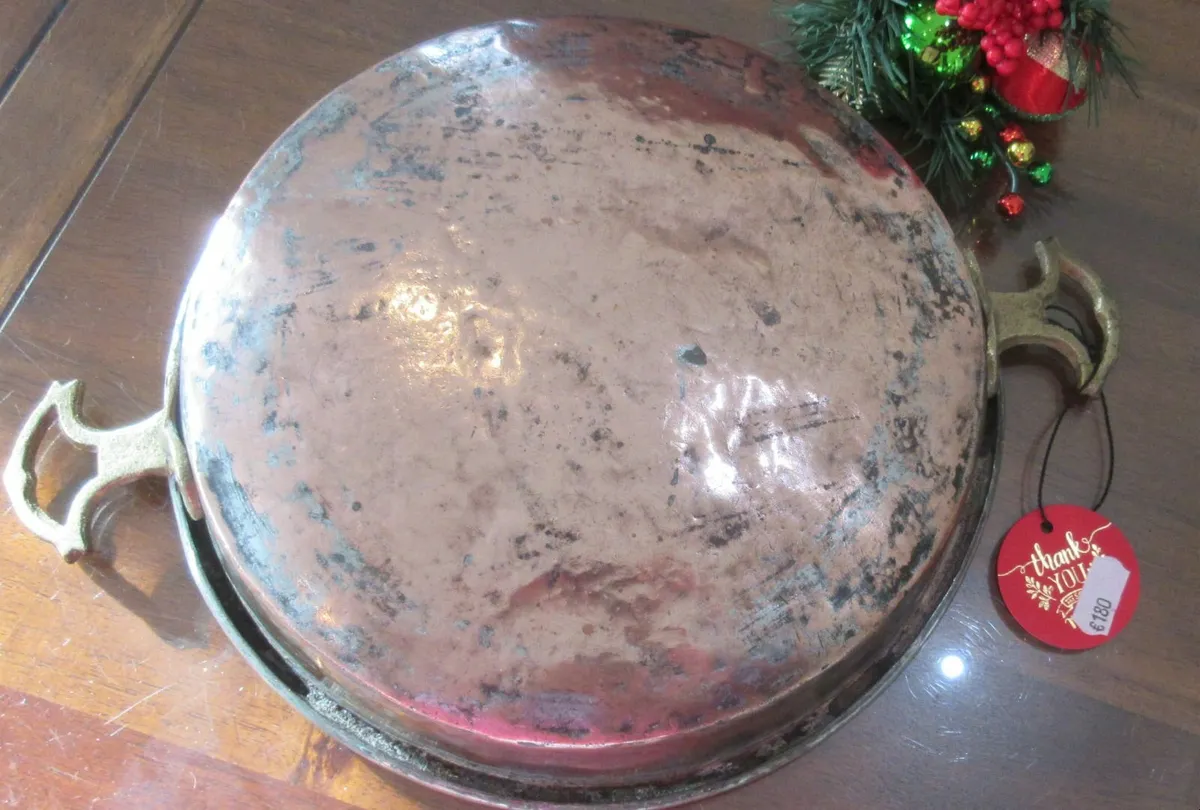 antique vintage Skillet COPPER PAN cottage pub bar - Image 3