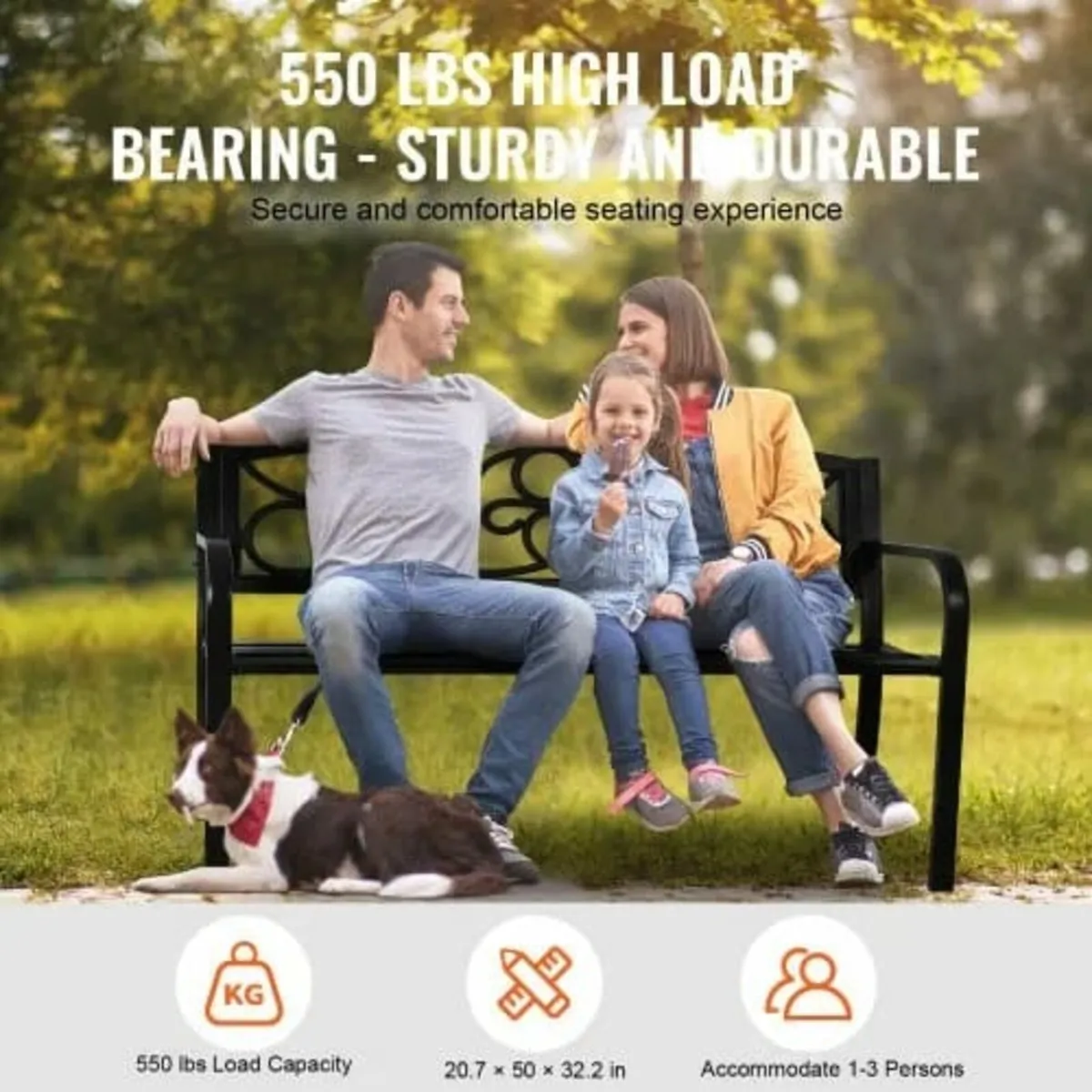 Outdoor Bench, 50 inches Metal Garden Bench for Ou - Image 4