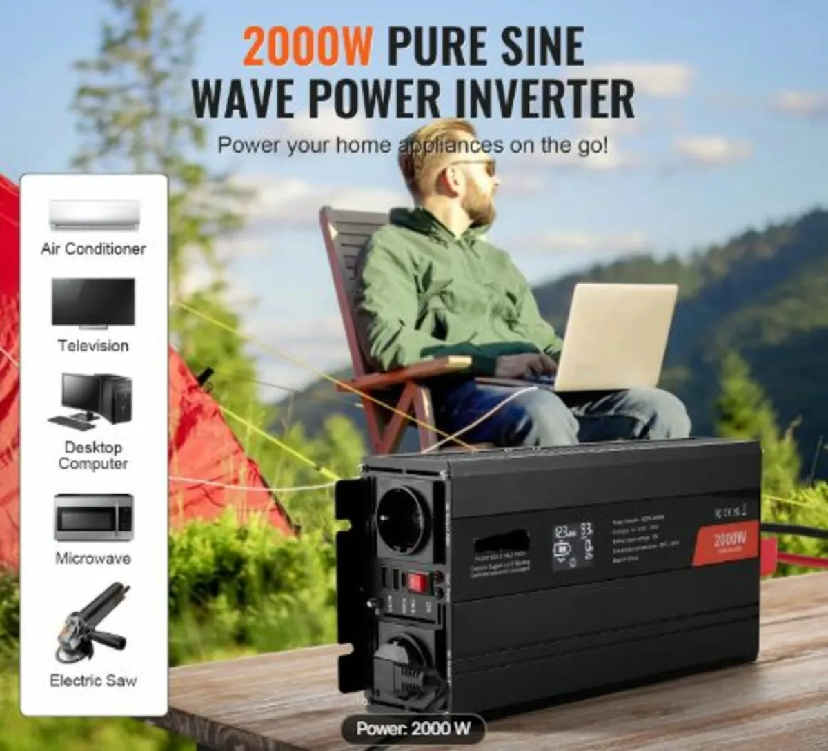 Pure Sine Wave Inverter, 2000 Watt, DC 12V to AC - Image 2