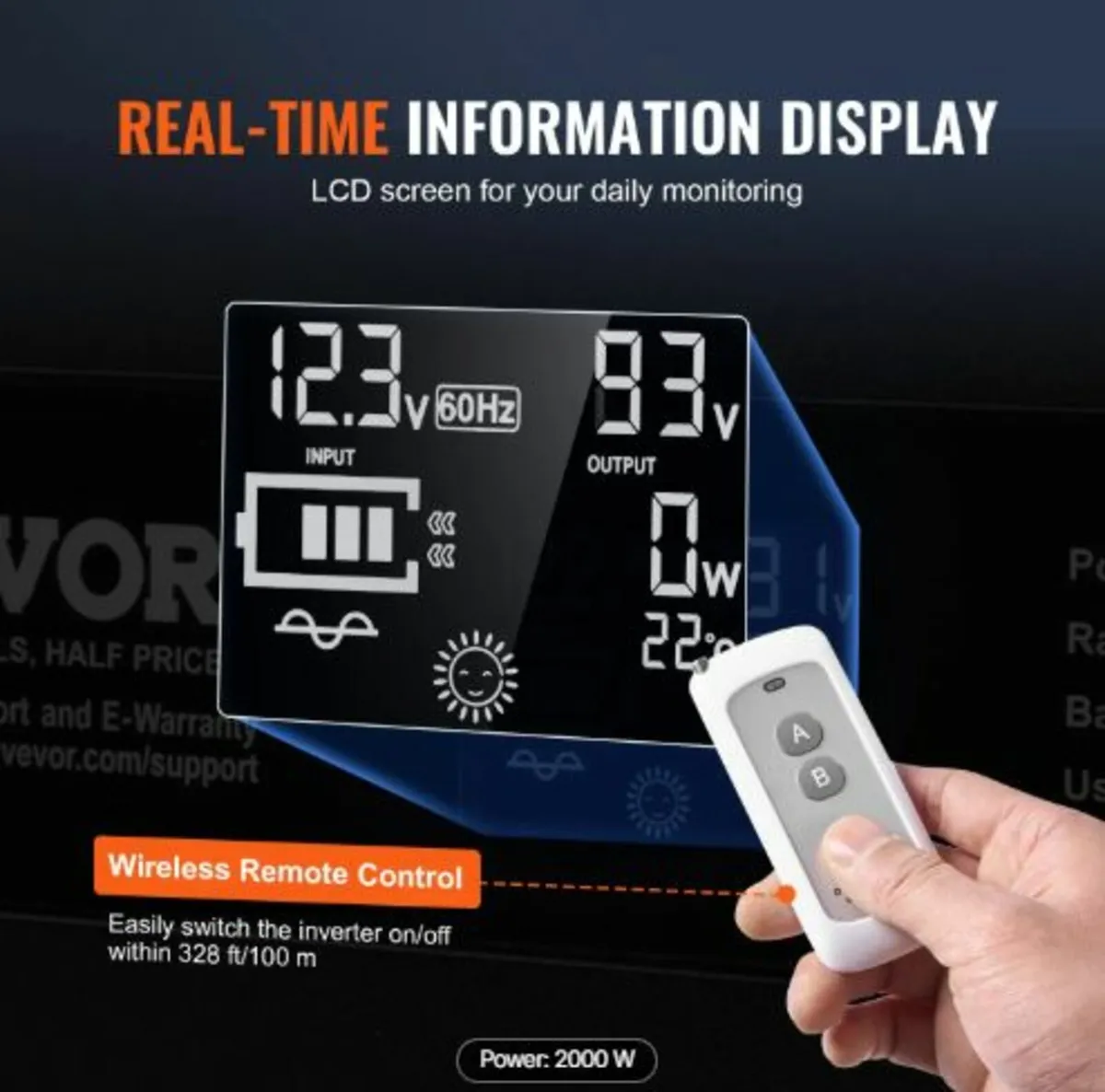 Pure Sine Wave Inverter, 2000 Watt, DC 12V to AC - Image 3