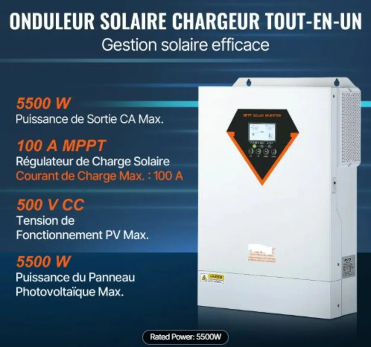 Hybrid Solar Inverter, 5500W, Pure Sine Wave Off - Image 2