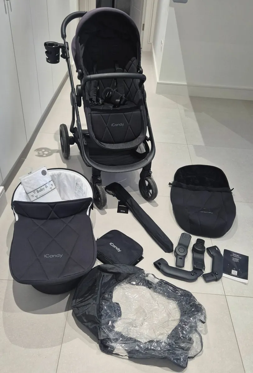 Icandy Orange pram and carrycot with accessories - Image 1