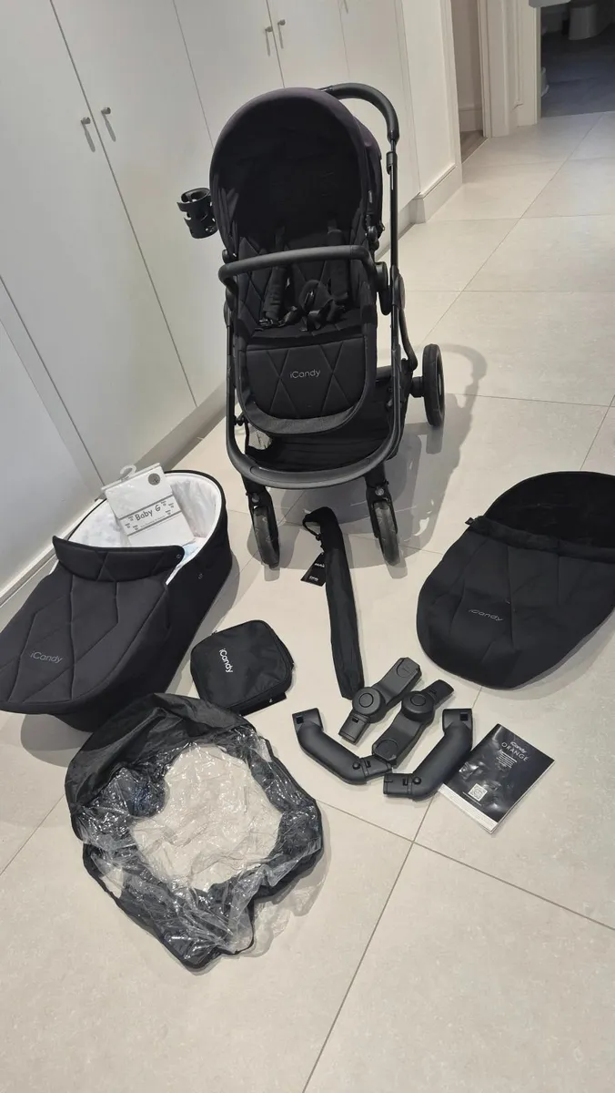 Icandy Orange pram and carrycot with accessories - Image 2