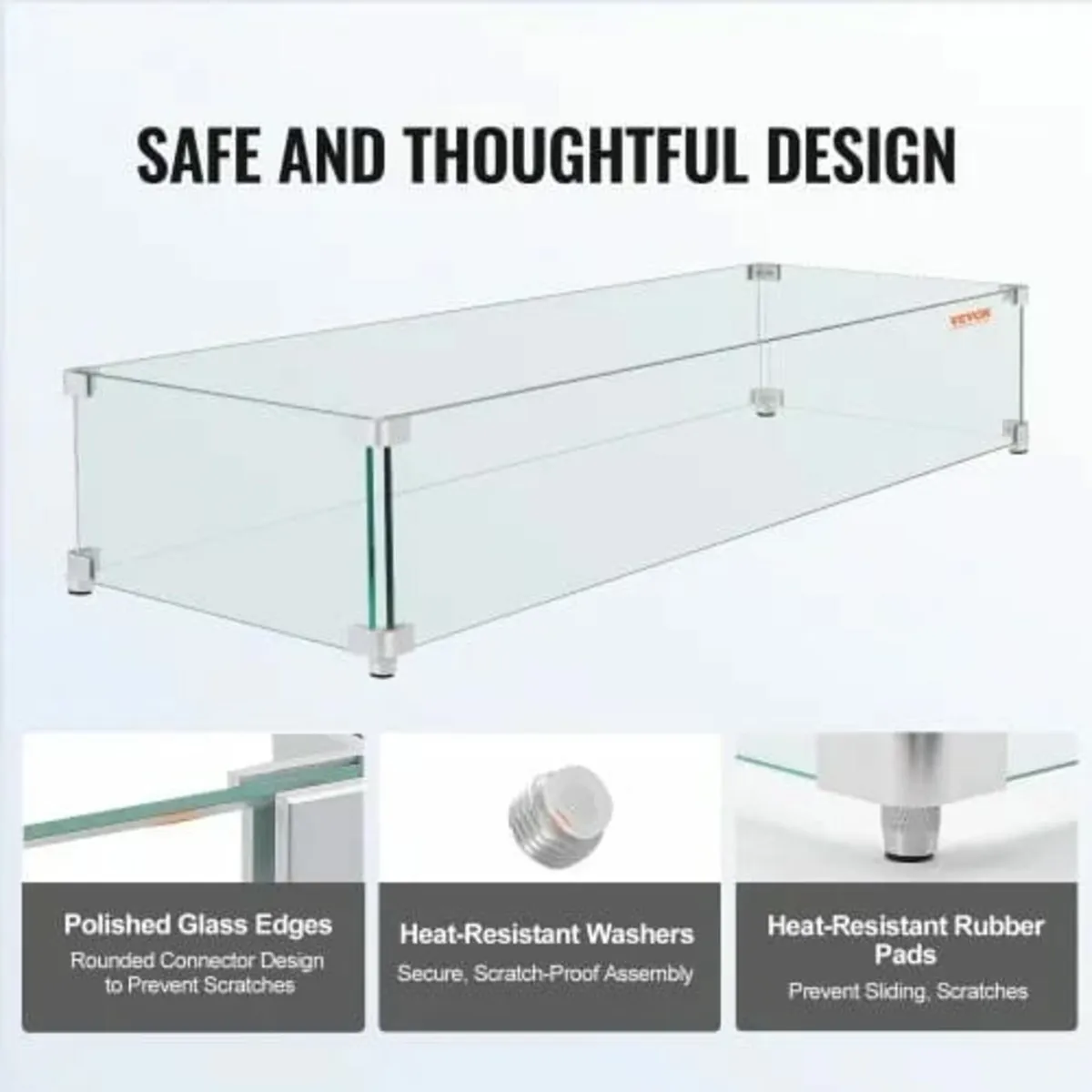 Fire Pit Wind Guard, 38 x 10.5 x 6 Inch Glass Wind - Image 2