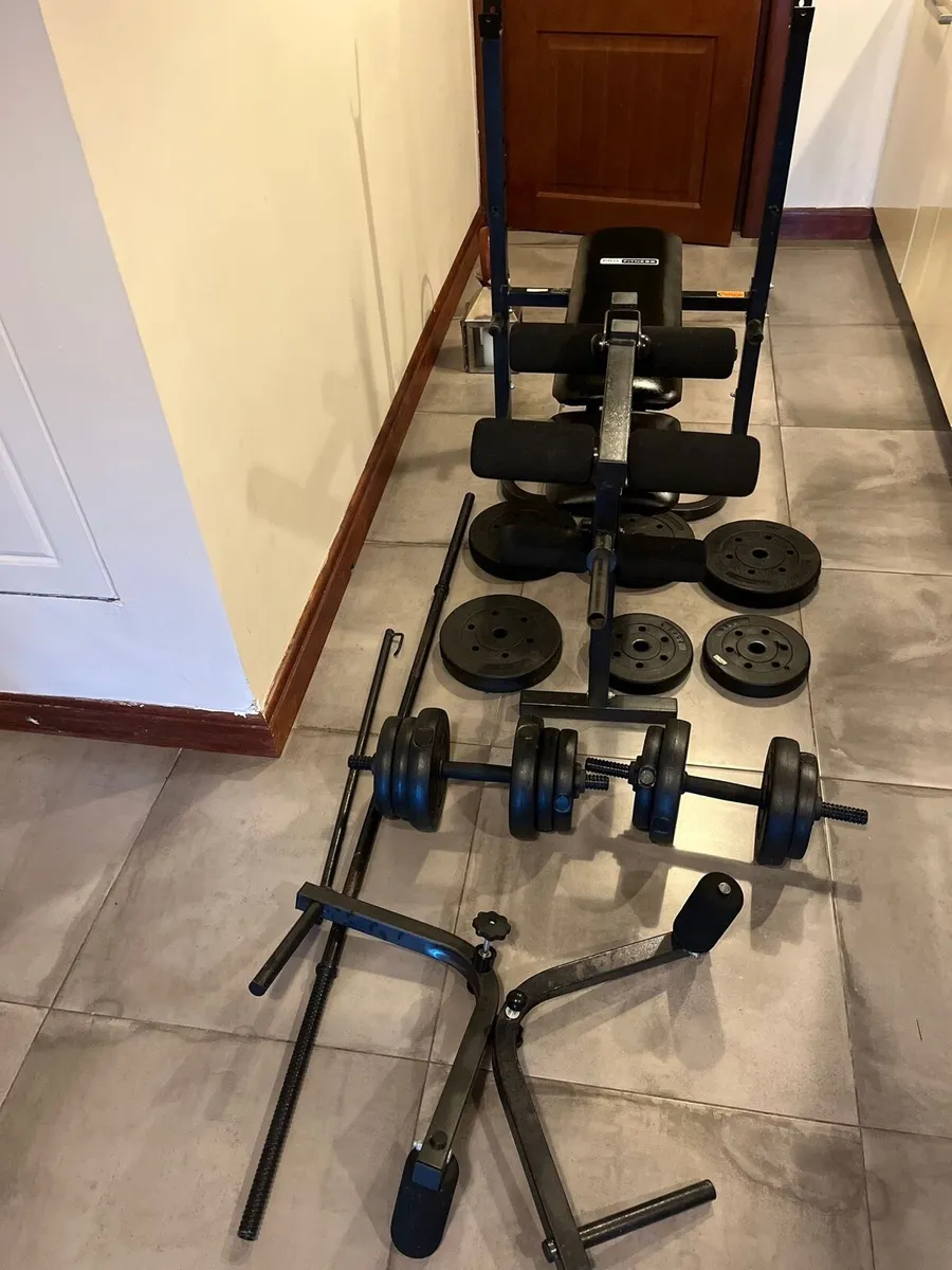 Bench barbell dumbbells and weights - Image 1