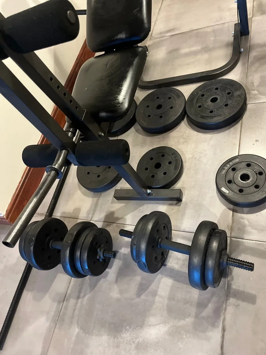 Bench barbell dumbbells and weights - Image 2